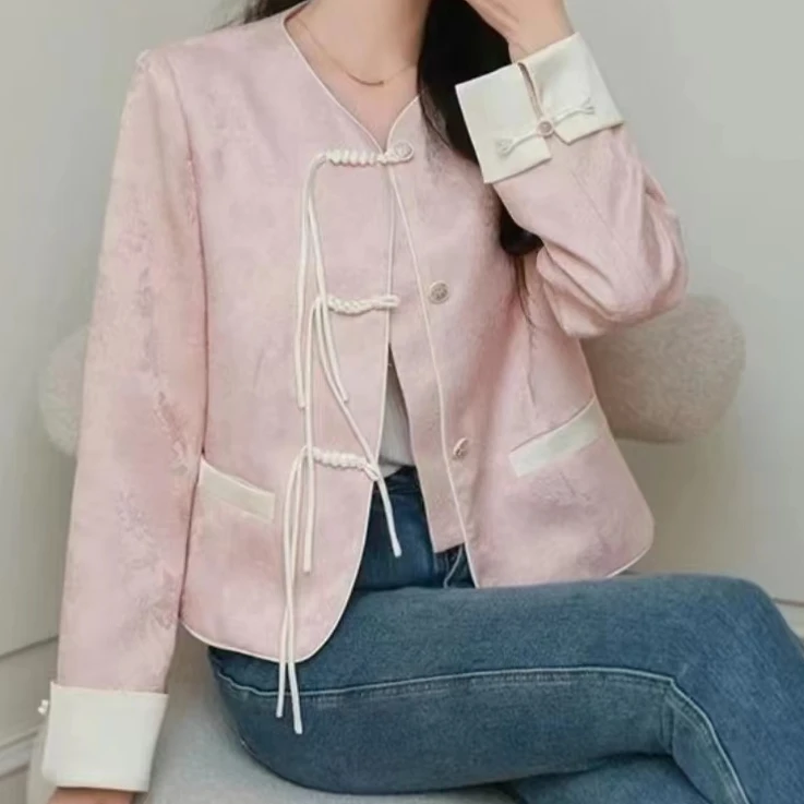 娟儿家欧货新款高级感气质复古新中式盘扣短款提花女百搭国风外套