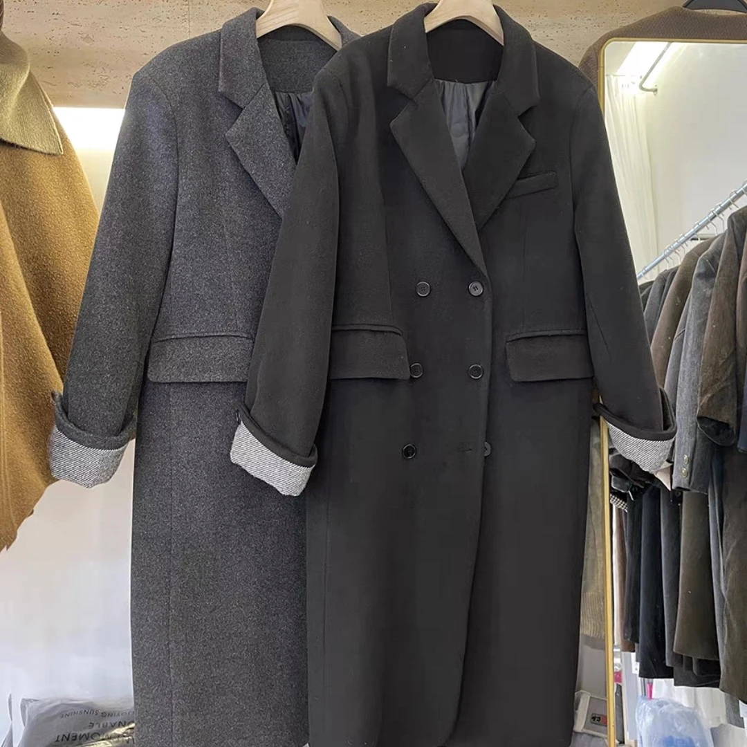 娟儿家   2024冬季新款韩版气质感十足时尚百搭休闲长版毛呢外套