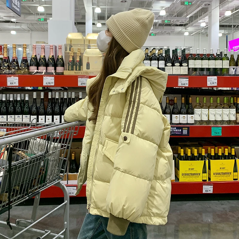 学院风连帽短款羽绒服女2025冬新款小个子90白鸭绒宽松加厚面包服