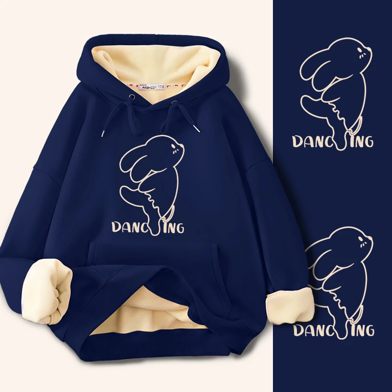 秋冬款一体银狐绒连帽卫衣女加绒加厚2025新款藏青色春秋薄款外套