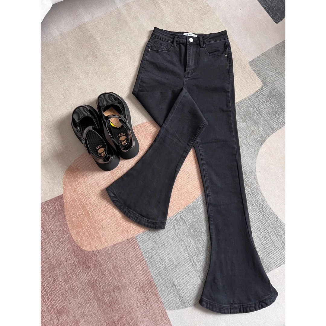 黑色马蹄牛仔裤女春秋2025新款加绒高腰显瘦秋冬加长拖地微喇叭裤