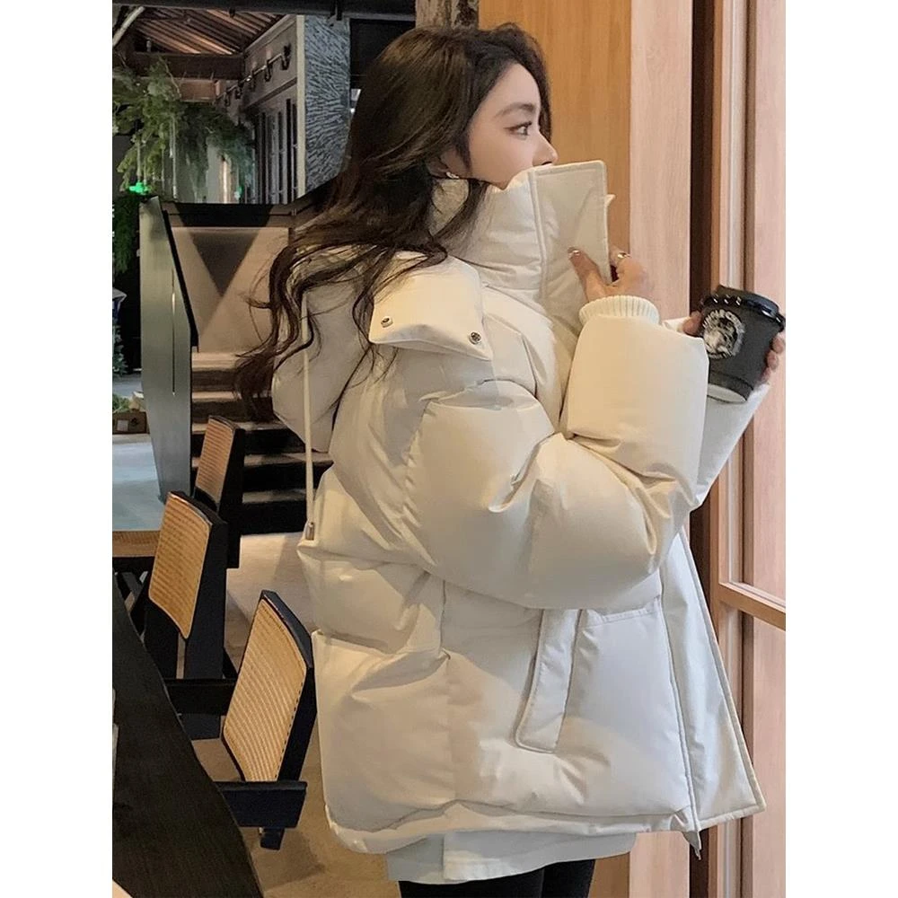 零下30度羽绒服女士短款冬季休闲宽松东北三防加厚爱心白色派克服