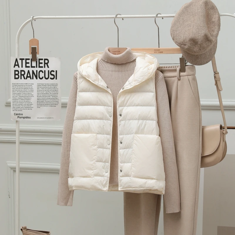 2025年秋冬季新款马甲女士休时尚闲短款轻薄修身马夹坎肩连帽外套