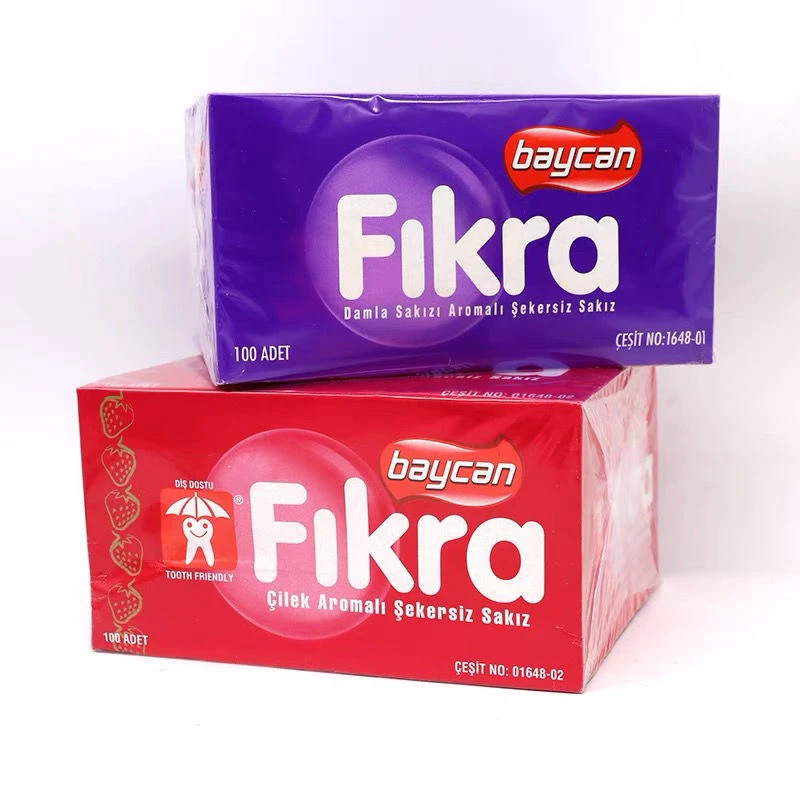 土耳其进口Fikra口香糖乳香味草莓味无糖口香糖(一盒100个)包邮