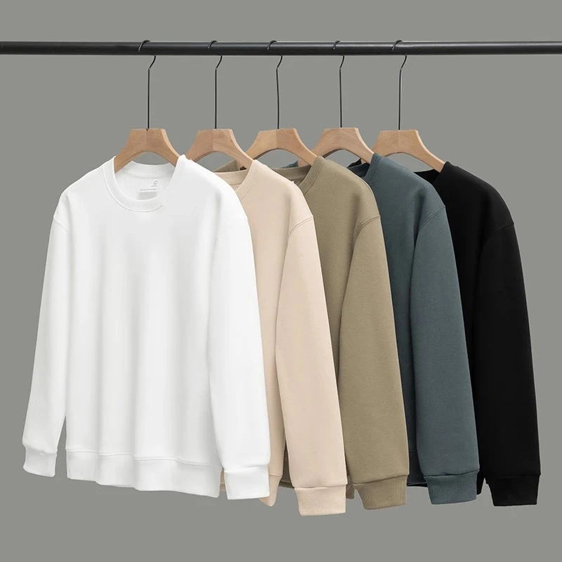 320g重磅卫衣男春秋冬保暖加绒加厚纯色白色圆领无帽爆款长袖t恤