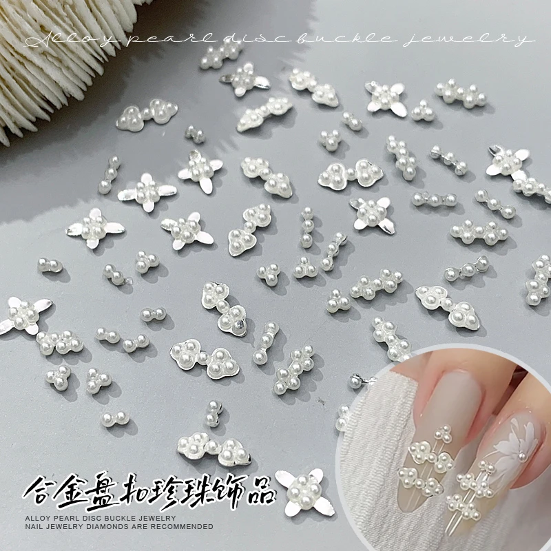 新款珍珠盘扣美甲饰品薄合金国风中中式盘扣指甲钻温柔优雅古风