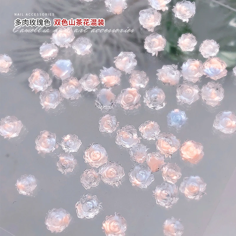 美甲饰品网红多肉玫瑰混装山茶花玫瑰花美甲钻饰品仙气温柔