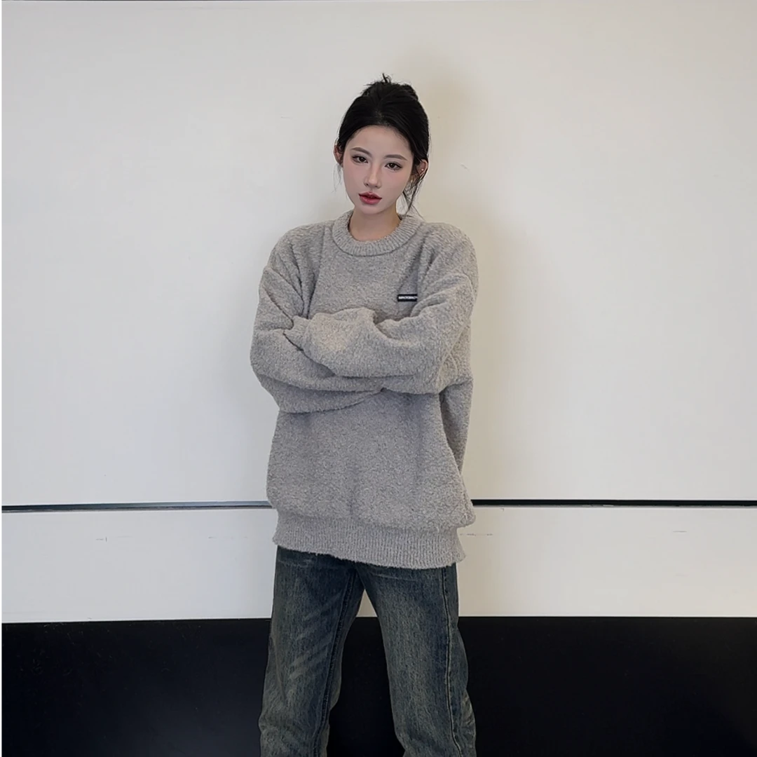 「TtAU」秋冬新款简约慵懒风毛绒宽松情侣毛衣