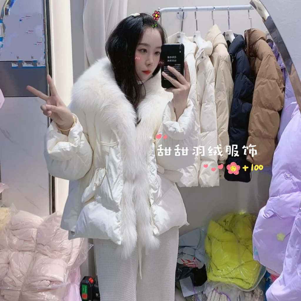 【暖宝】可拆卸狐狸毛门襟白鸭绒高端定制加厚保暖外套时尚冬季