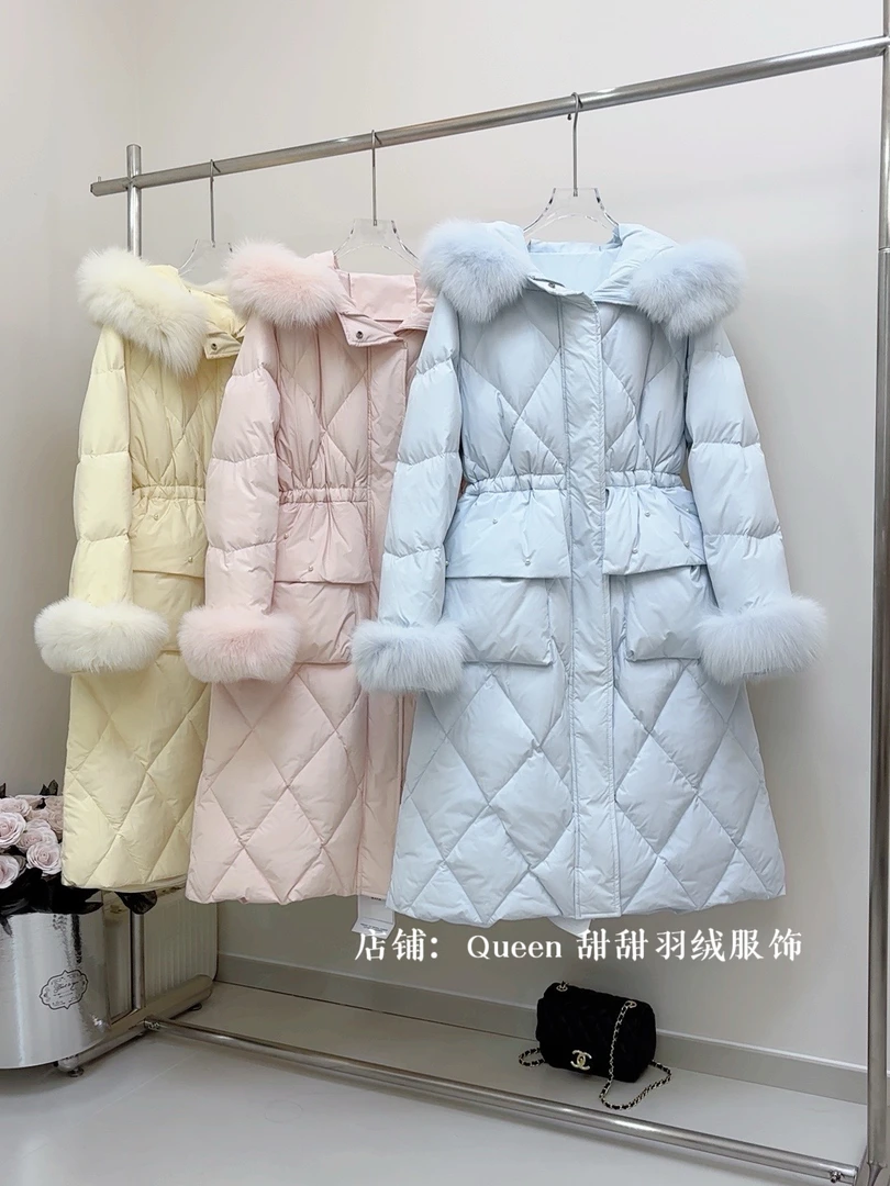 【珍珠】2025新款大狐狸毛重工白鸭绒服洋气百搭收腰中长款厚款保暖