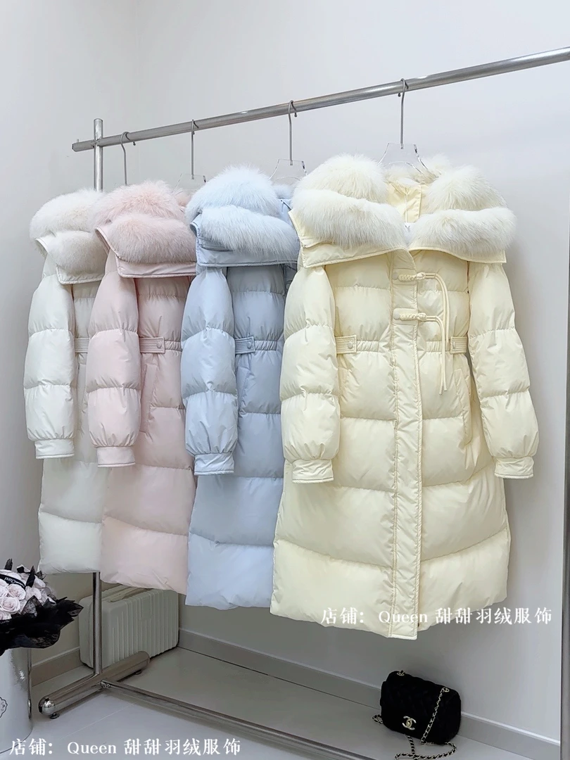 【江南烟雨】真毛领狐狸毛领白鸭绒收腰显瘦加厚中长款高品质