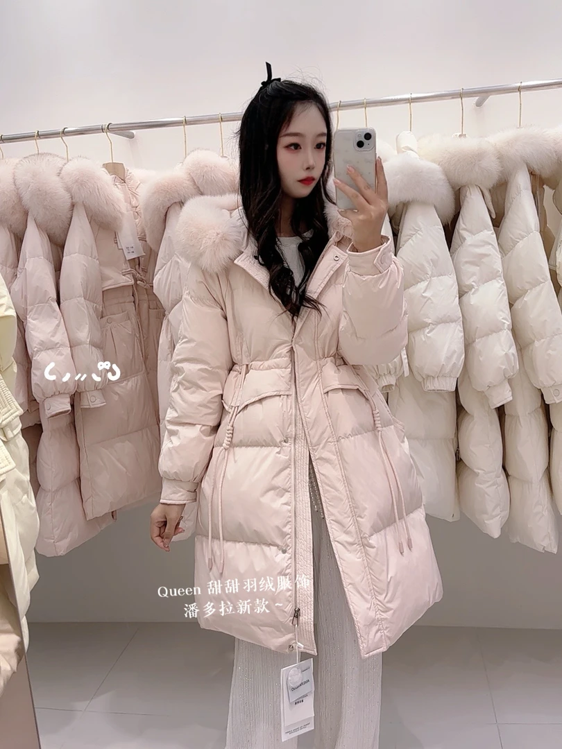 【潘多啦日记】中长款白鸭绒狐狸毛领羽绒服收腰显瘦洋气百搭新年