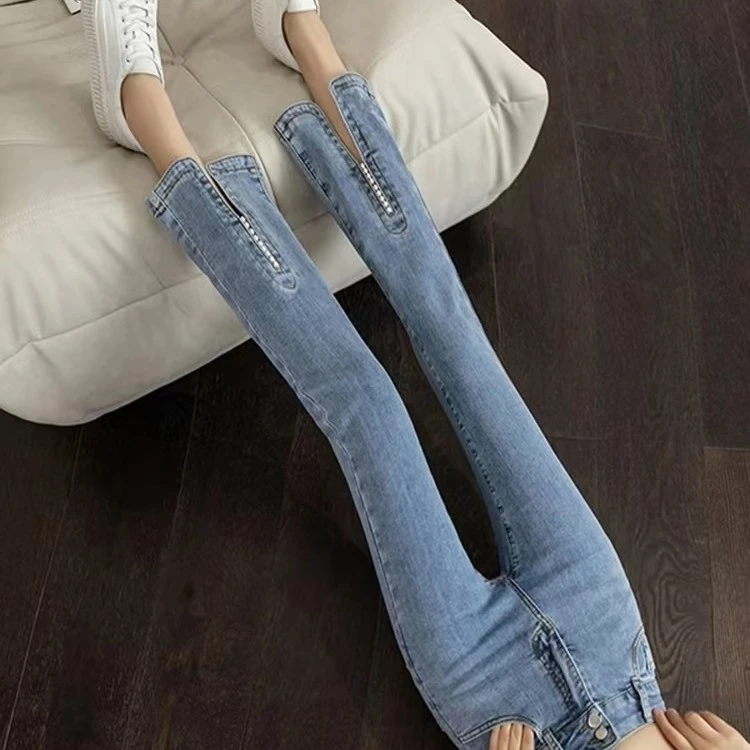 Y59-600女士微辣牛仔裤小个子高腰修身弹力时尚外穿直筒九分裤