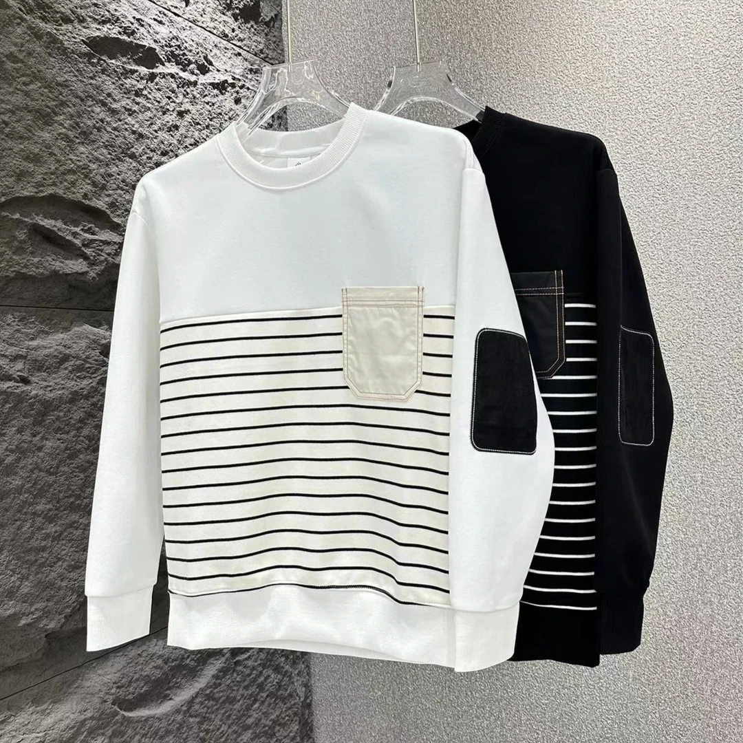 2709男士潮牌显瘦条纹卫衣2024秋季拼接圆领长袖休闲卫衣