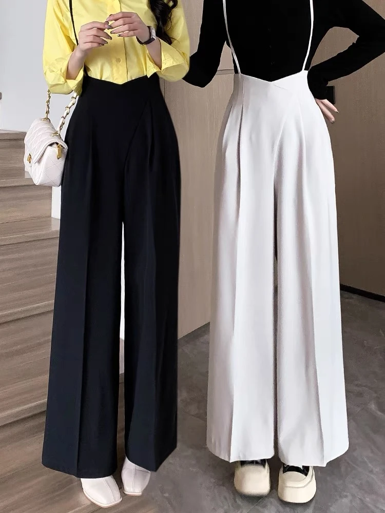 背带西装阔腿裤女春秋款高腰直筒高级感垂坠感黑色休闲裤