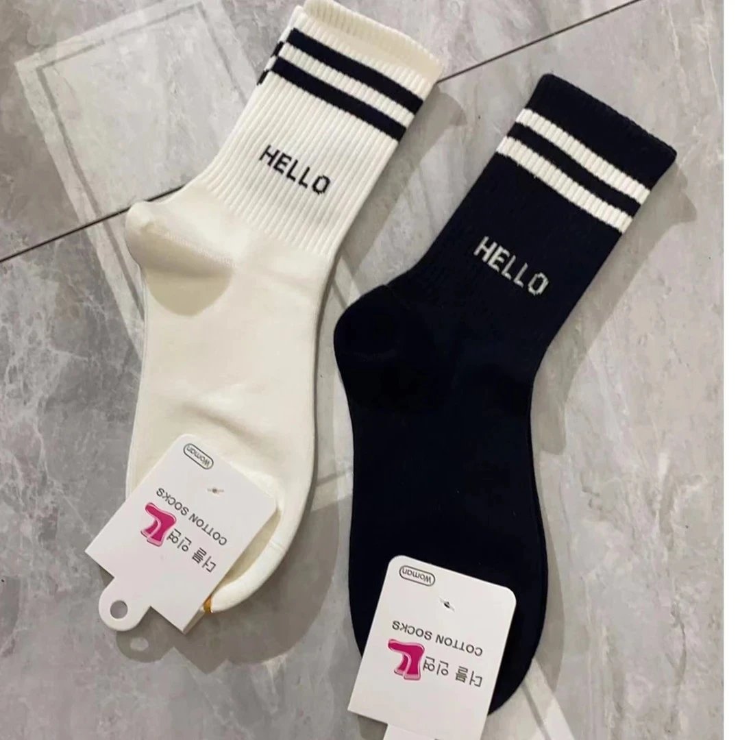 欧货2025四季款字母图案中筒袜潮袜时尚百搭显瘦款气质网红女弹力