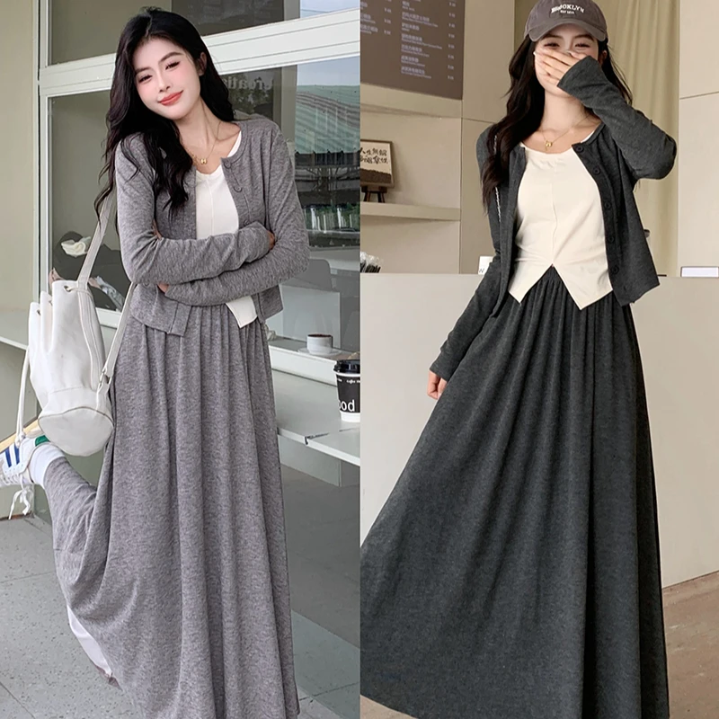 秋装新款女胖mm大码女学院卫衣松紧腰半裙背心三件套装20323