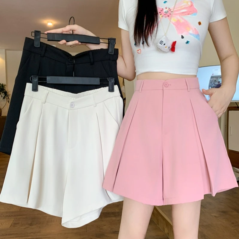 新款胖mm大码女休闲阔腿五分裤百搭遮肉冰丝西装短裤20067