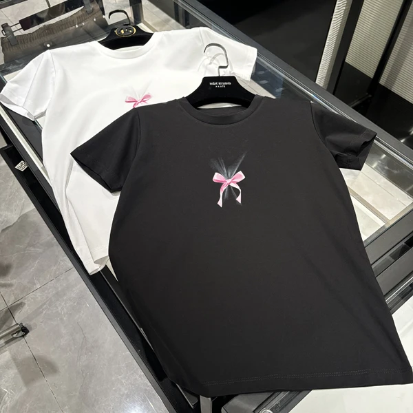 24年高定时尚女装 蝴蝶结黑白短袖T恤