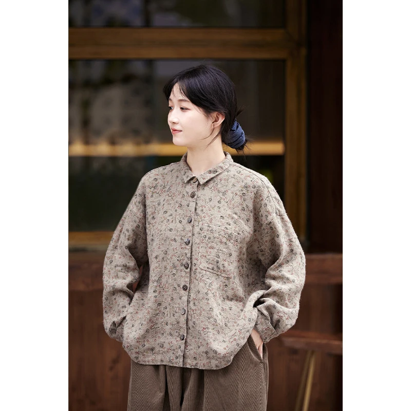 秋季知性风高档复古长袖原创女装秋锦色宽松显瘦休闲简约女士衬衫