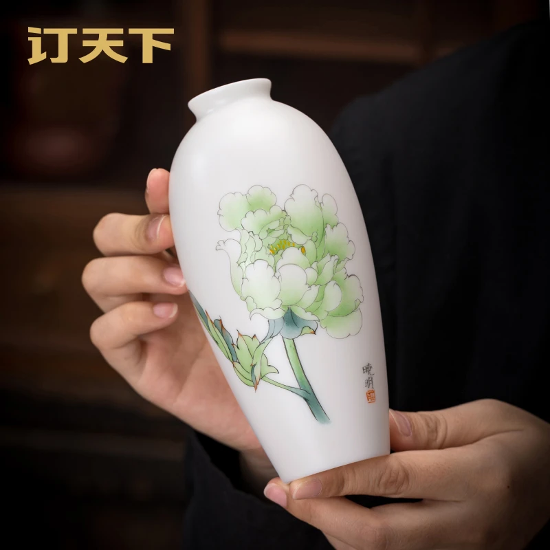 订天下庄晓明《玉笑珠香》中式手绘陶瓷小花瓶客厅书房桌面装饰摆件