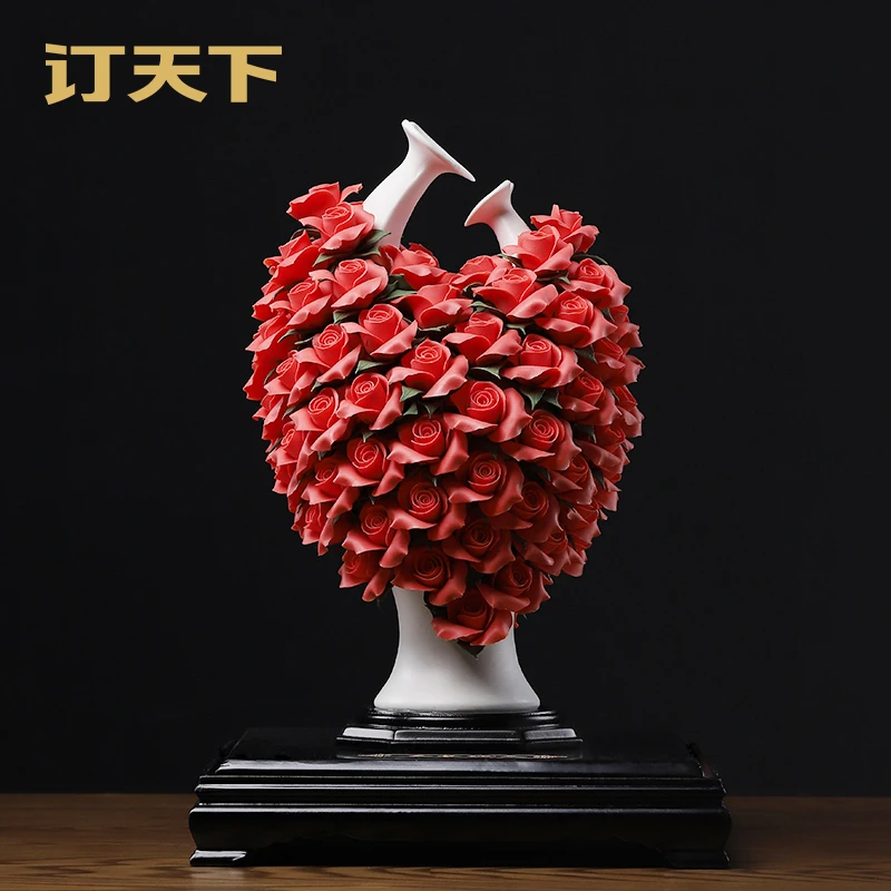 订天下《天长地久》 新婚结婚礼物送老婆 陶瓷玫瑰花摆件新房装饰