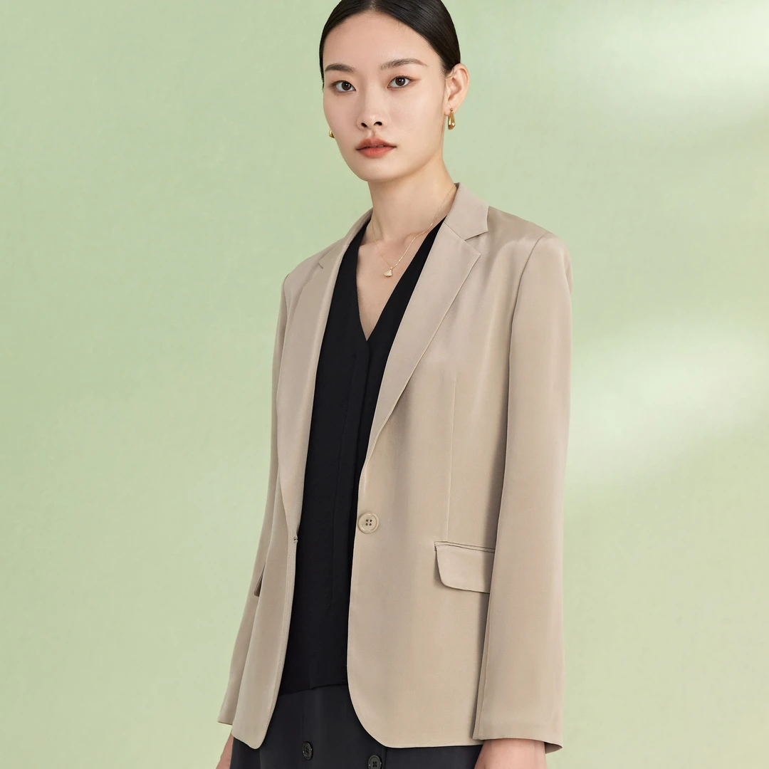 【重磅真丝】26姆米重绉时尚轻奢外套纯色长袖真丝西装8638W-2