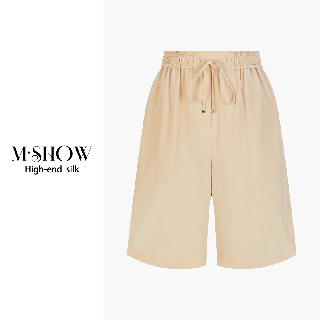 【重磅真丝】26姆米弹力重绉时尚休闲纯色宽松真丝中裤短裤8904K