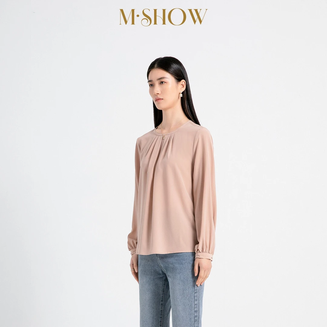 【100%桑蚕丝】22姆米双绉砂洗显瘦圆领真丝时尚长袖衬衫8711C