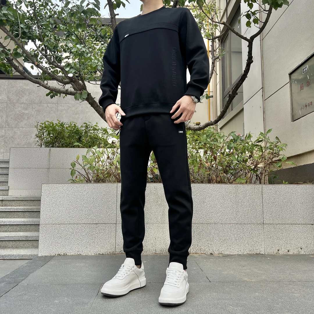 2025时尚休闲运动工装长袖百搭潮流圆领简约男士卫衣卫裤秋冬帅气