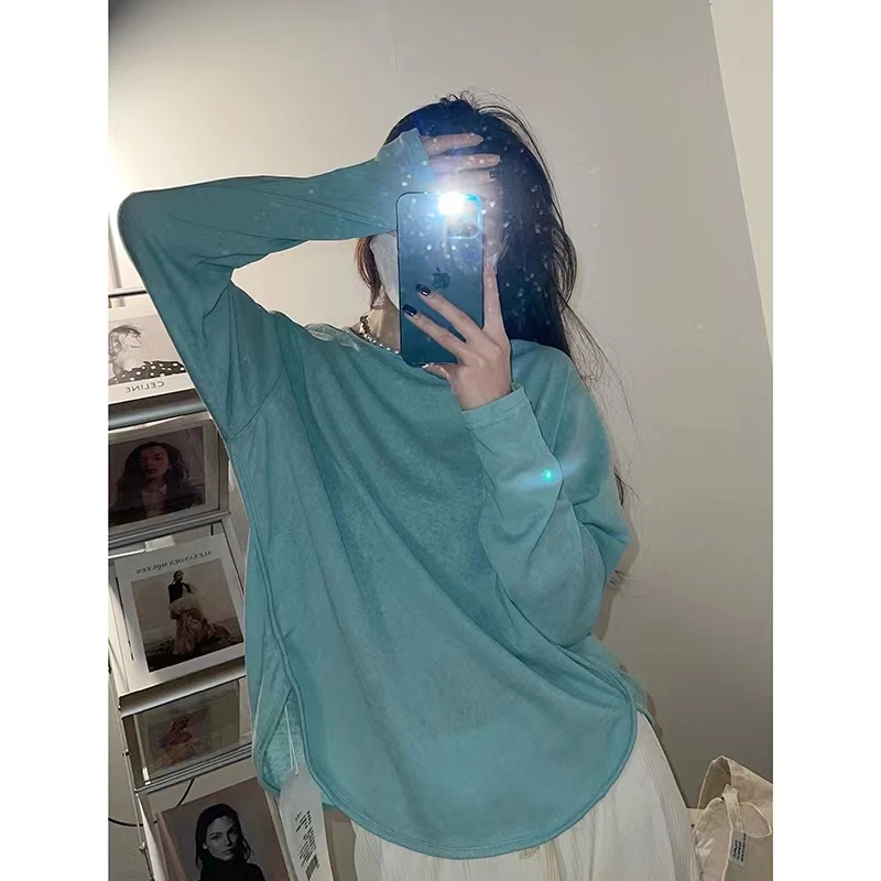 【雪花棉】开叉长袖T恤女2025夏季新款防晒衣薄款防晒衫空调罩衫