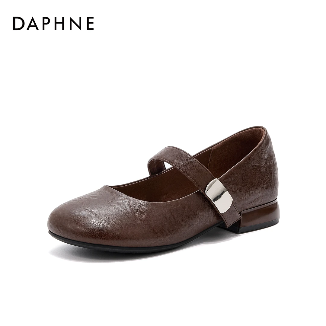 达芙妮2024百搭软底复古春季粗跟法式气质浅口时尚圆头玛丽珍单鞋