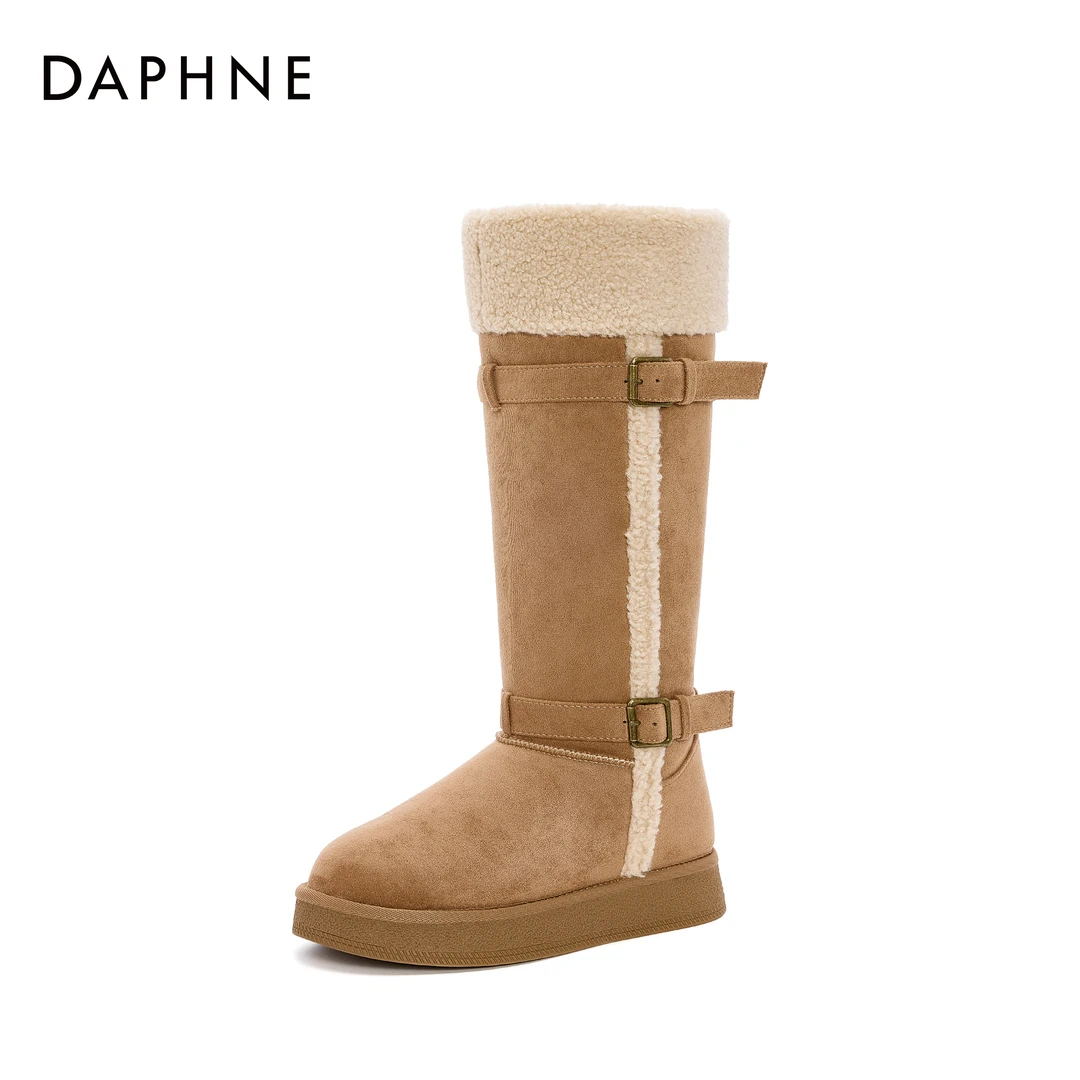 达芙妮2024冬季舒适百搭骑士过膝长筒加绒加厚保暖圆头时尚雪地靴