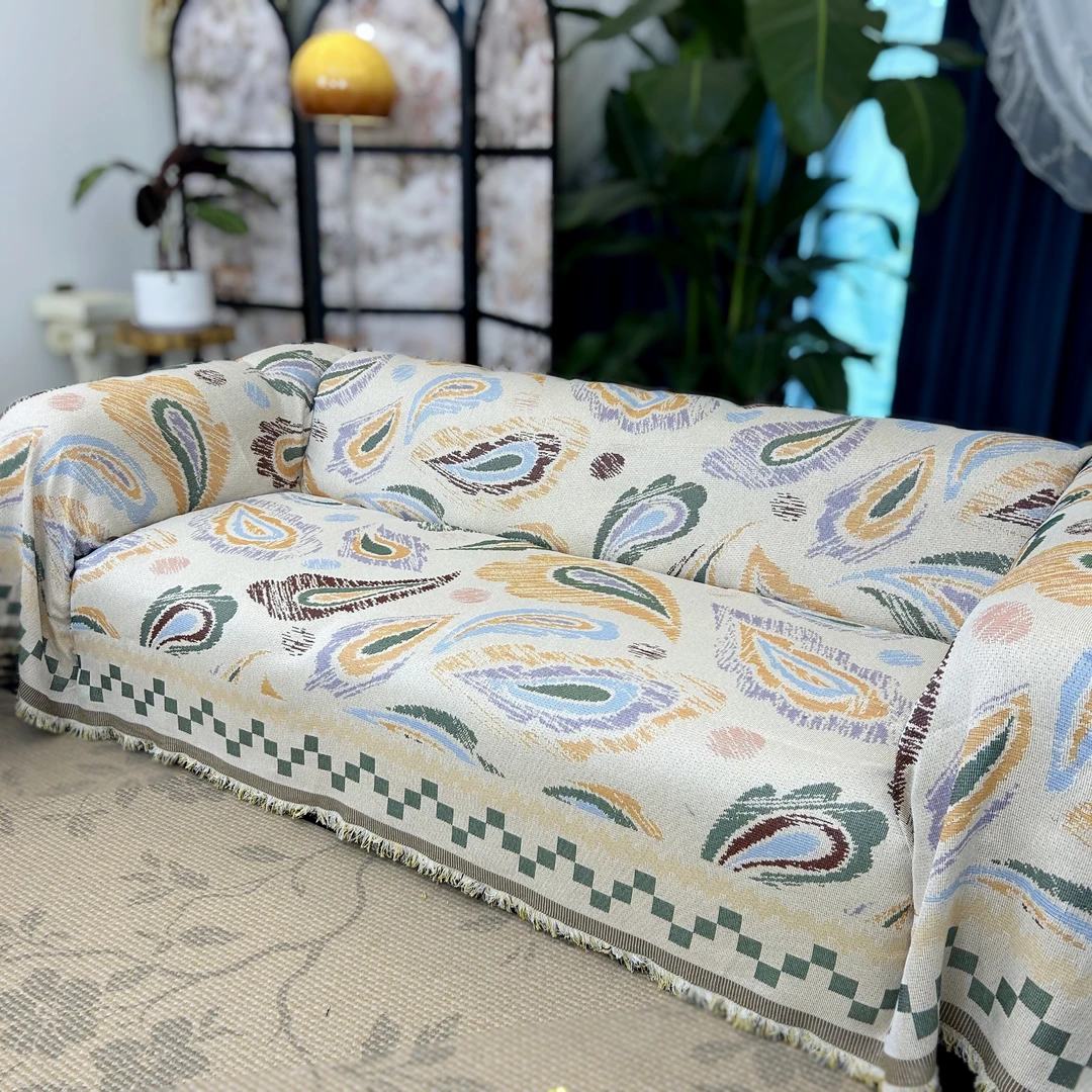 羽毛色织提花针织沙发巾沙发盖布桌布盖毯多功能双面沙发垫