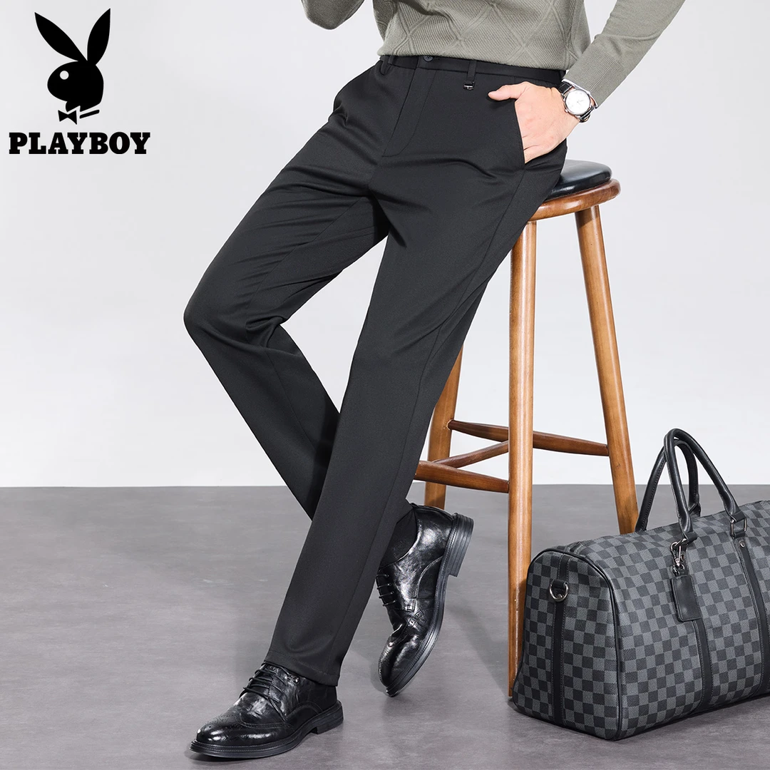 PLAYBOY/花花公子西装裤秋冬季男休闲裤弹力修身纸条商务正装裤