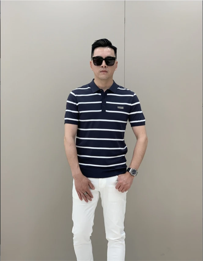 T&X/梯形男士夏季新款简约条纹高弹力免熨翻领短袖Polo衫（0290）