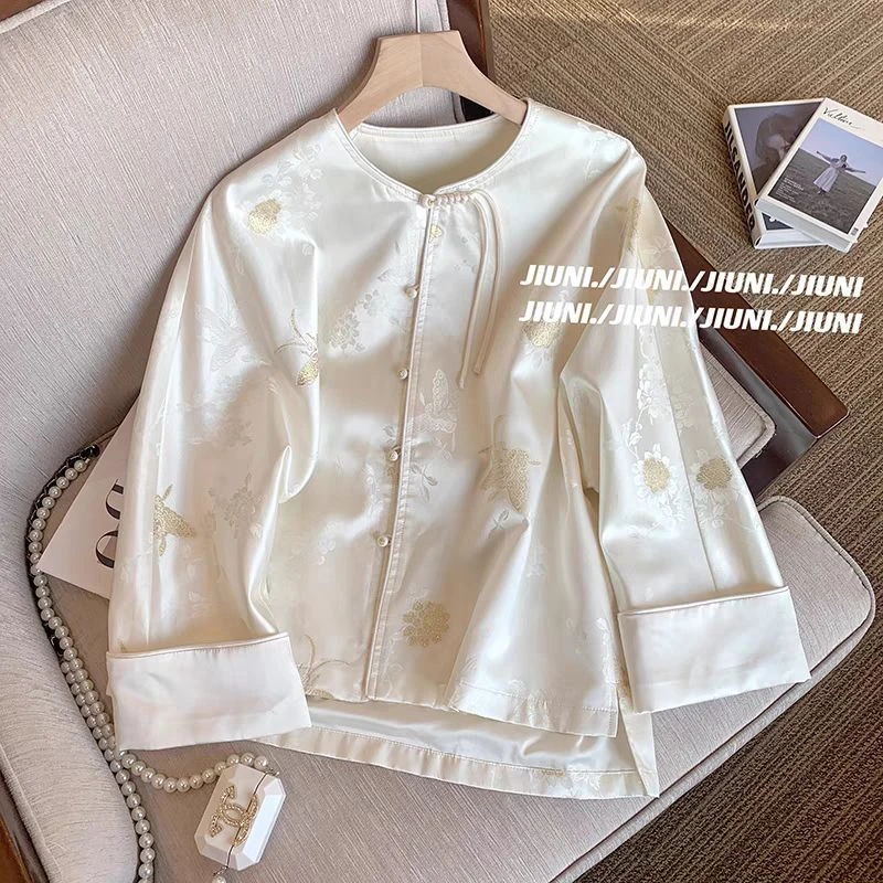 99116高级感白色提花新中式外套女春季休闲国风唐装盘扣春装上衣