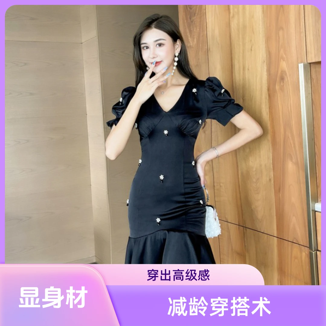 2024夏季新款高定法式复古赫本风小众轻熟风性感修身包臀连衣裙女