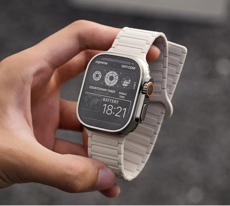 苹果手表s10表带张婧仪同款iwatch9表带透气高级运动磁吸硅胶新款