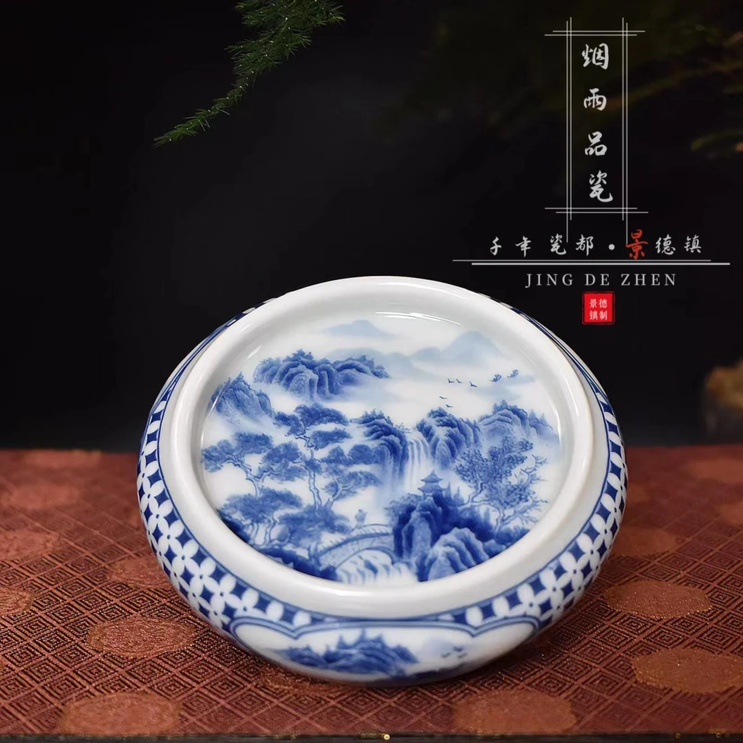 【焱匠堂】山水之巅杯垫/盖置陶瓷茶具仿古泥白瓷高温釉下青花瓷家