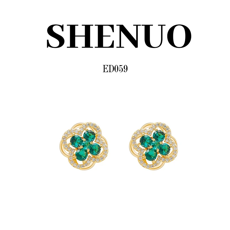 925银莫桑石耳饰 高版本925银针+真金电镀轴承旋转四叶草 ED059