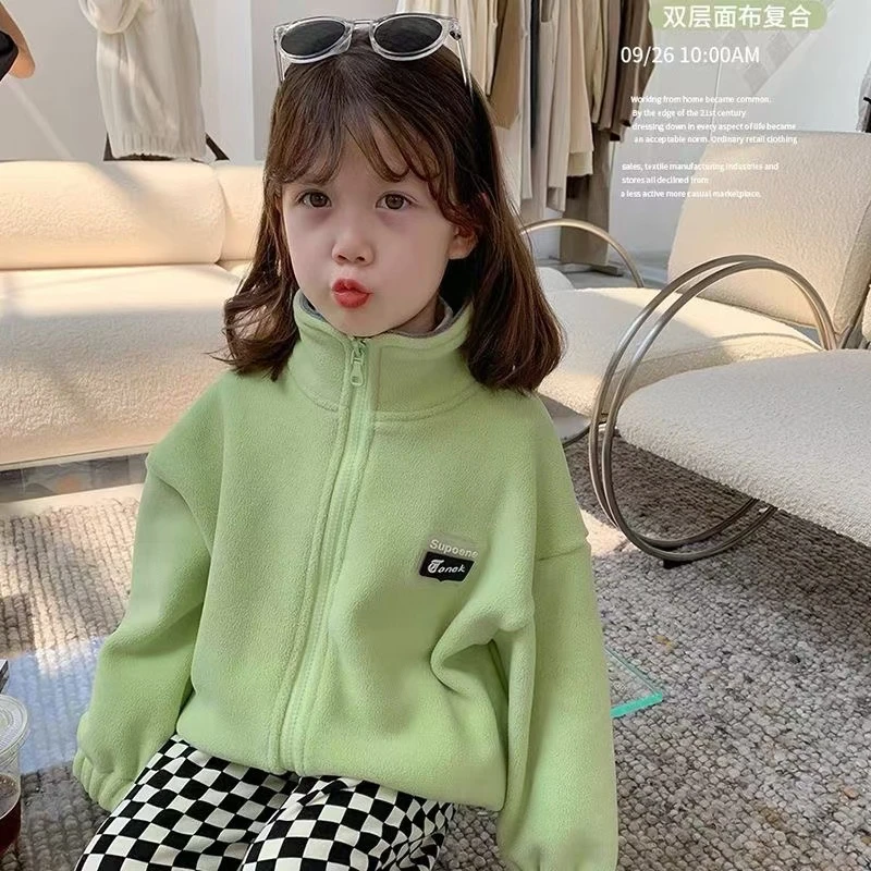 儿童加绒加厚外套保暖校服神器男女童秋冬季奥粒绒卫衣内胆抓绒衣