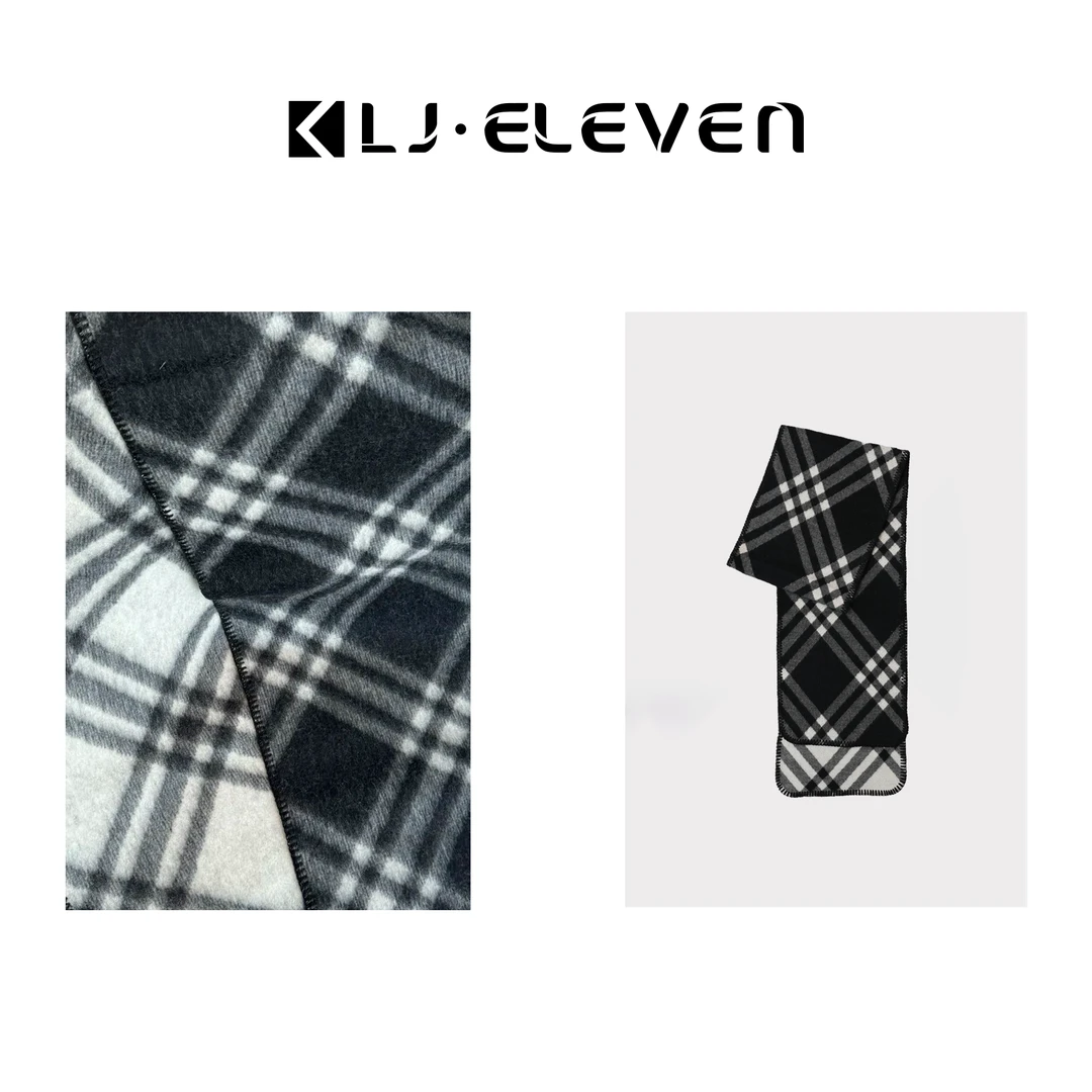 KLJ·ELEVEN 高品质披肩两用黑白格纹双面绵羊毛100%围巾
