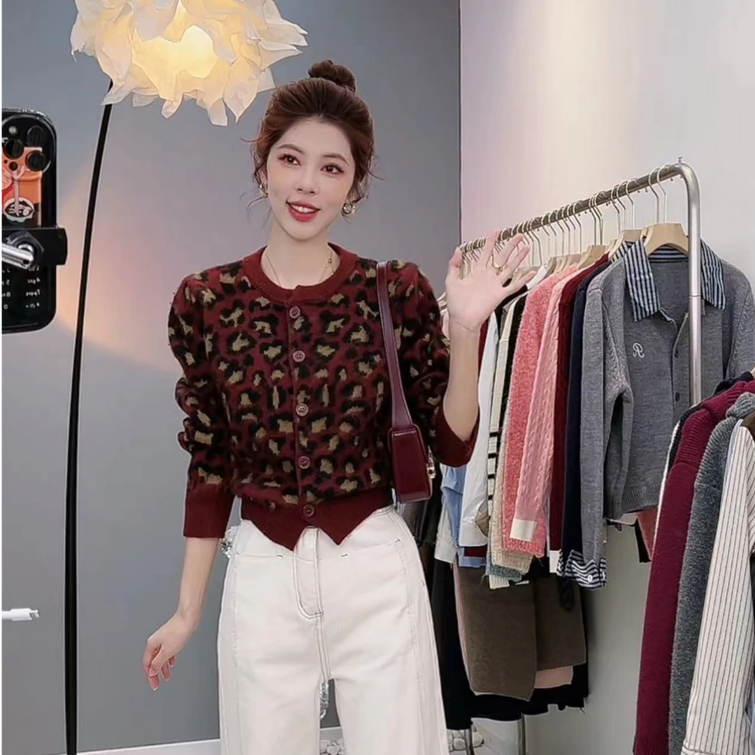 【编号476】复古慵懒豹纹外套设计感百搭小香风开衫2024秋新款