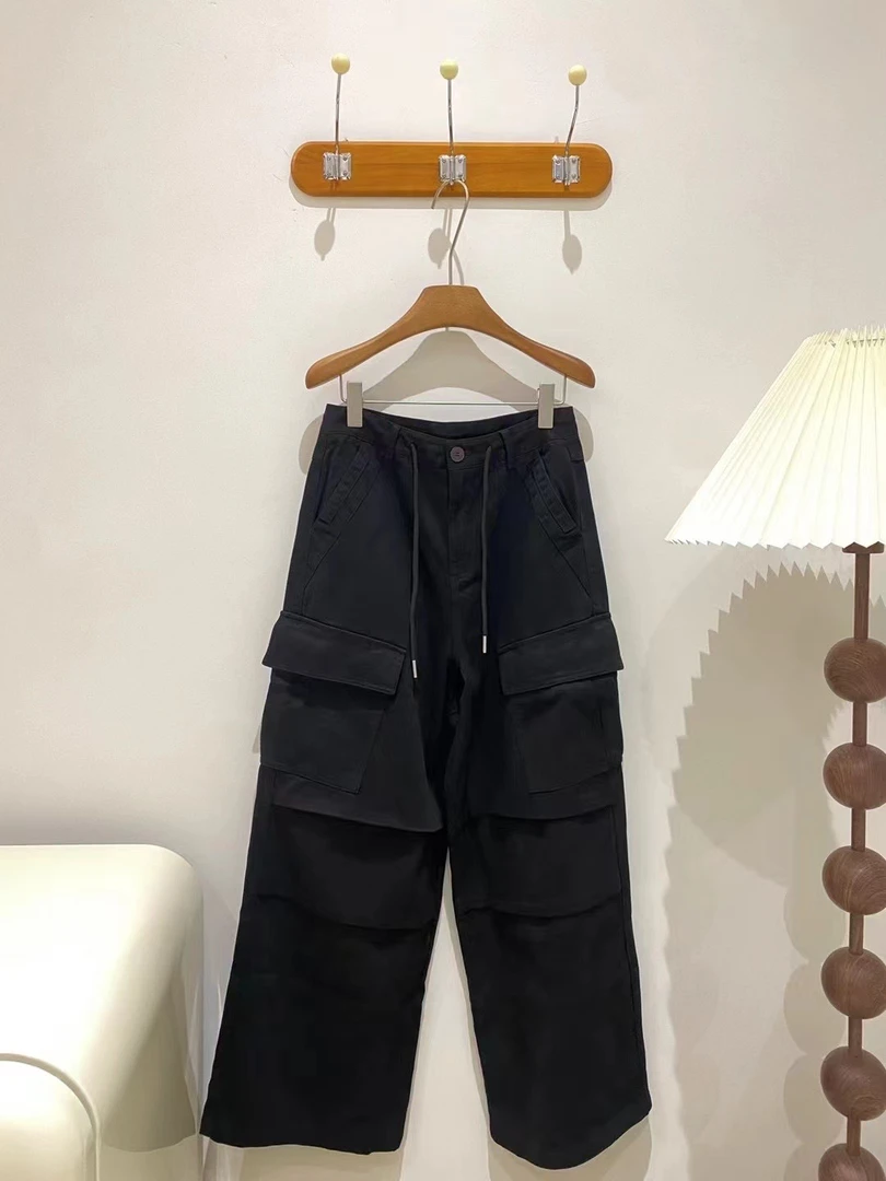 ODUOER松紧腰抽绳工装裤女休闲裤宽松阔腿裤束脚裤小个子