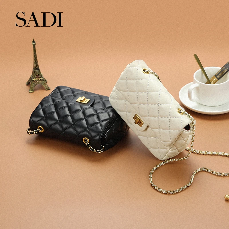 SADI小金球时尚女士百搭女耐磨方形软面真皮士菱格链条包SDX20093