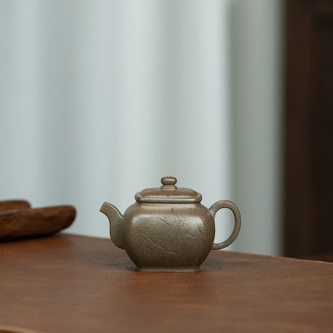 【利贞l寒梅蕴四方】原矿柴烧 约90cc 手工制 紫砂壶 家用茶具SSZS