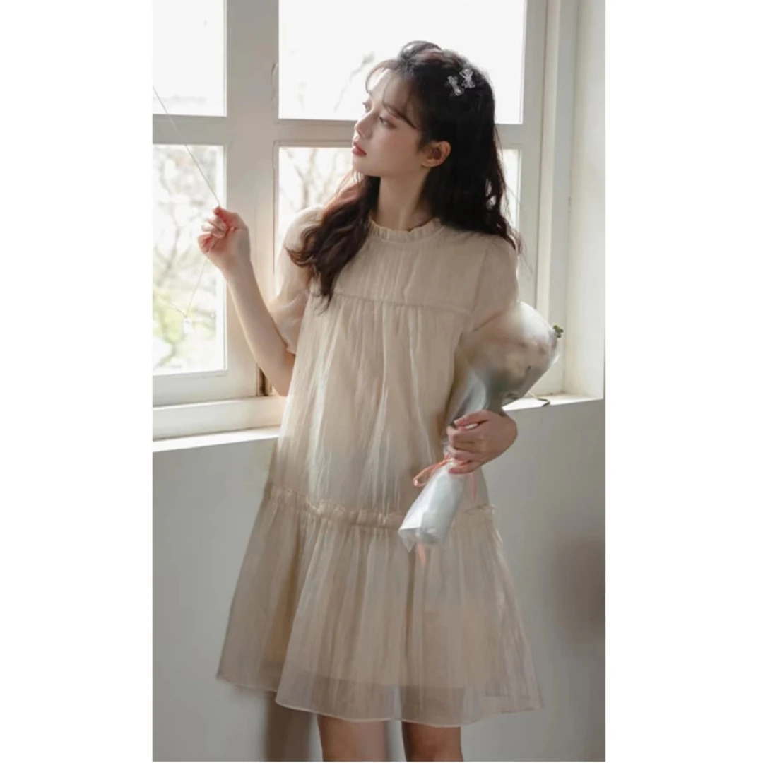 洋洋严选-法式高级感甜美风超仙公主裙木耳领短袖连衣裙女YY67739