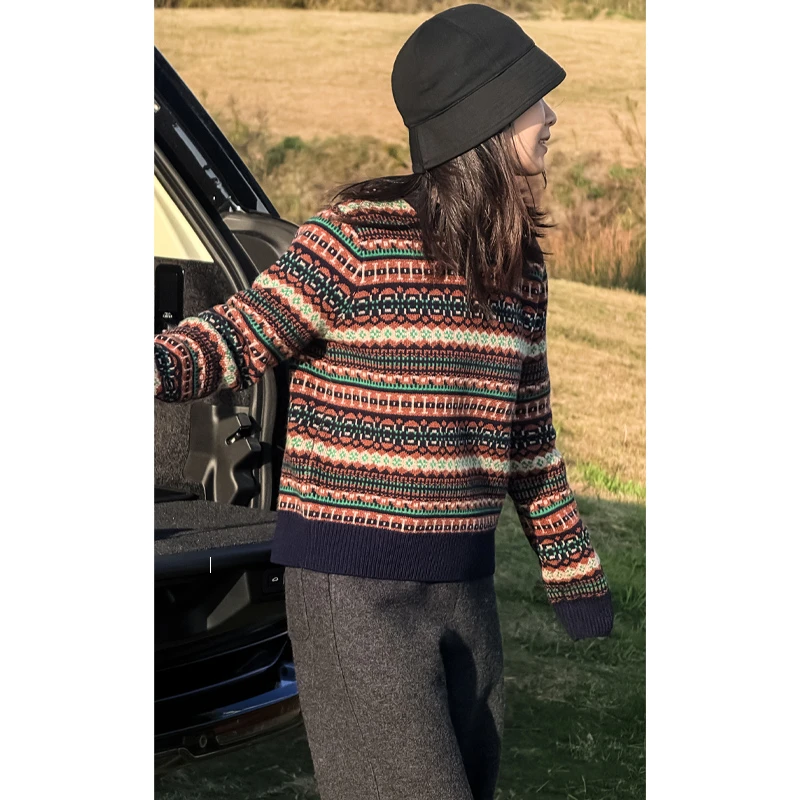 【MEINLY  CHEN】【费尔岛套头】高端设计师款圆领百搭羊毛衫67616