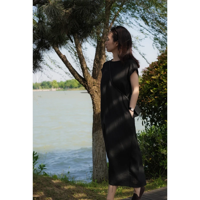 【MEINLY  CHEN】【麻长裙】高端设计师款百搭休闲连衣裙824190